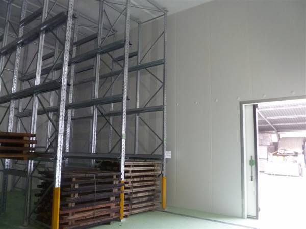 Interno cella frigo conservazione pelli grezzi con scaffali porta-pallets